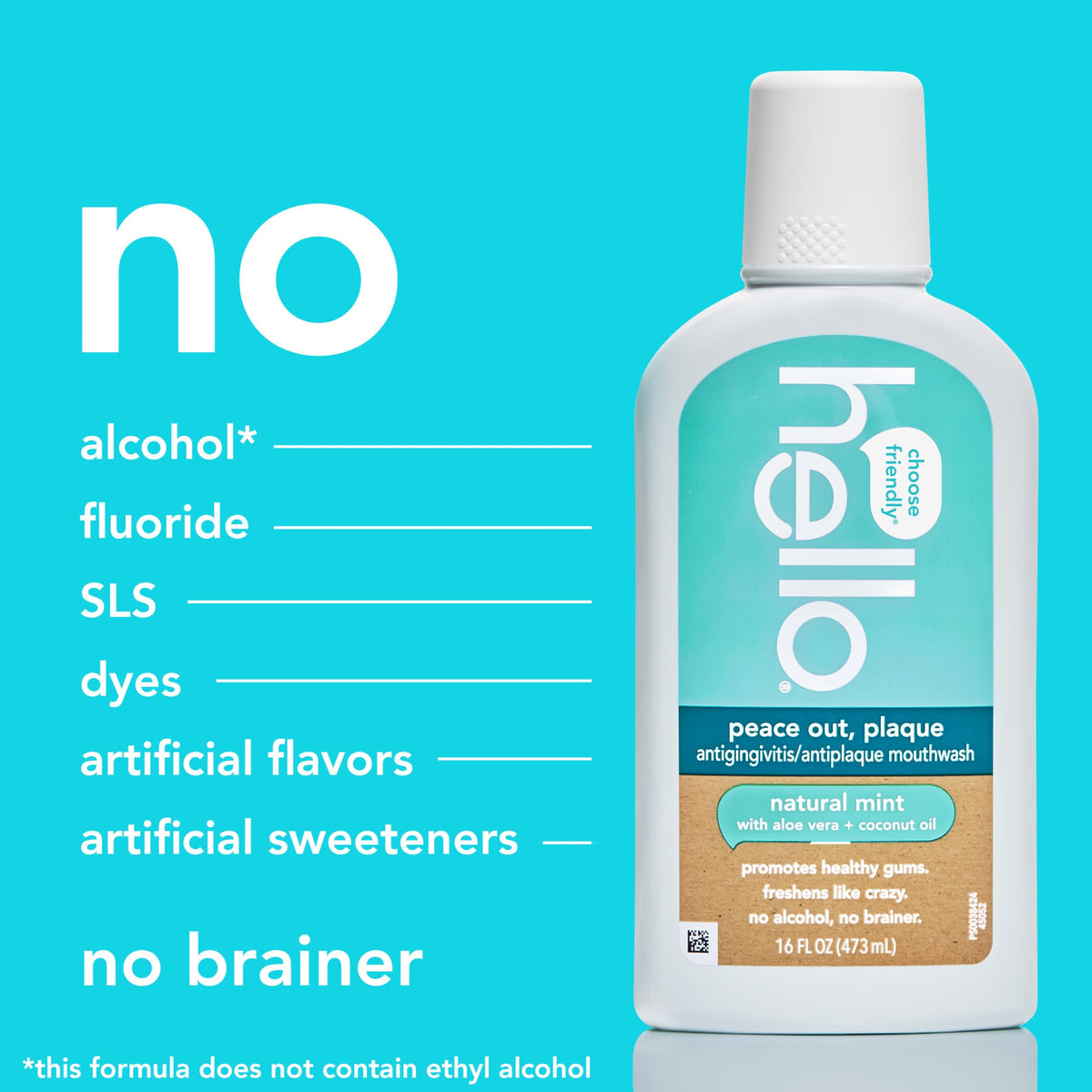 Hello Peace Out Plaque Mouthwash — Fluoride-Free, Alcohol-Free, 3 x 16oz - Calm Era