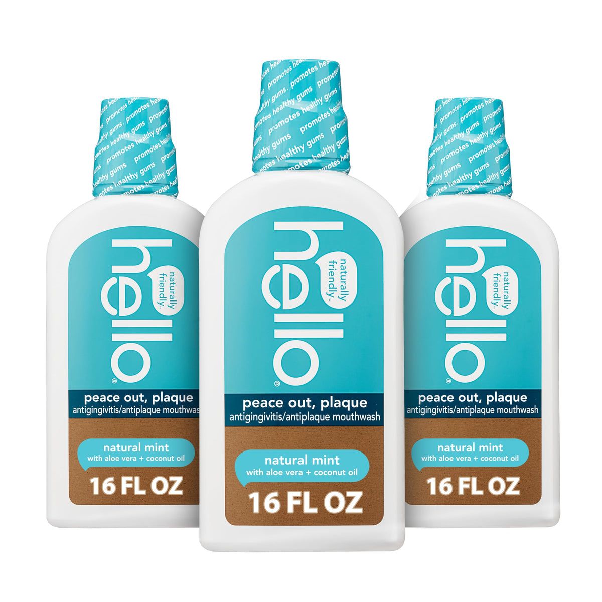 Hello Peace Out Plaque Mouthwash — Fluoride-Free, Alcohol-Free, 3 x 16oz - Calm Era