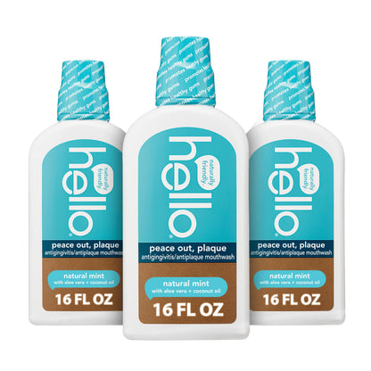 Hello Peace Out Plaque Mouthwash — Fluoride-Free, Alcohol-Free, 3 x 16oz - Calm Era