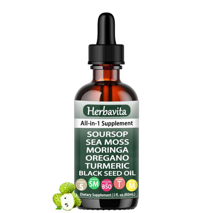 Herbavita Gotas Líquidas de Guanábana 10 en 1 con Moringa y Musgo Marino 1ml Diario