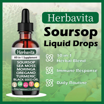 Herbavita Gotas Líquidas de Guanábana 10 en 1 con Moringa y Musgo Marino 1ml Diario