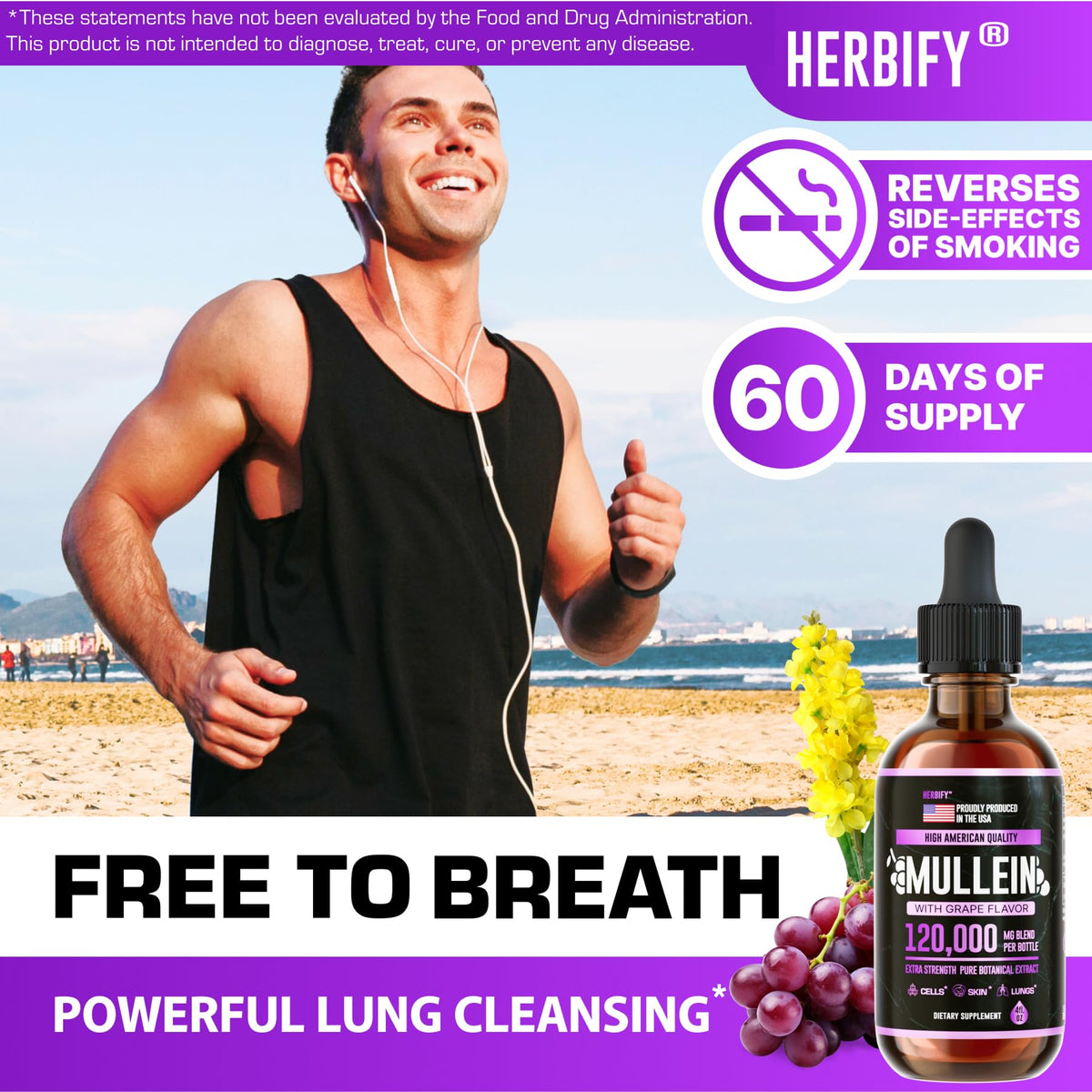 Herbify Mullein Drops Lung & Immune Support 4oz Grape - Calm Era