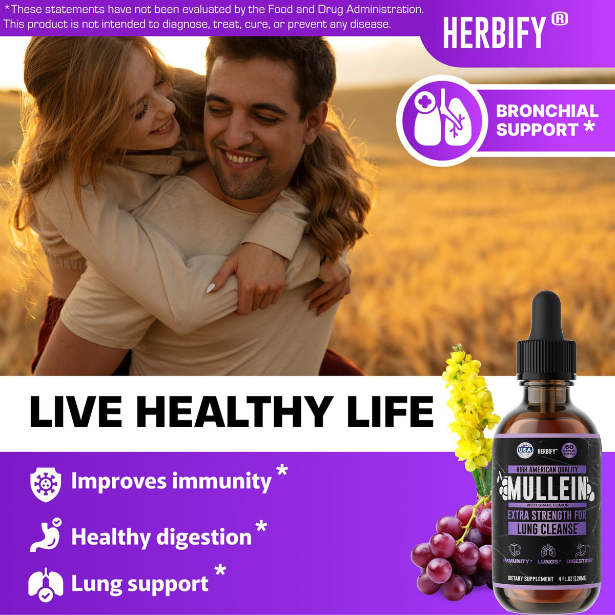 Herbify Mullein Drops Lung & Immune Support 4oz Grape - Calm Era