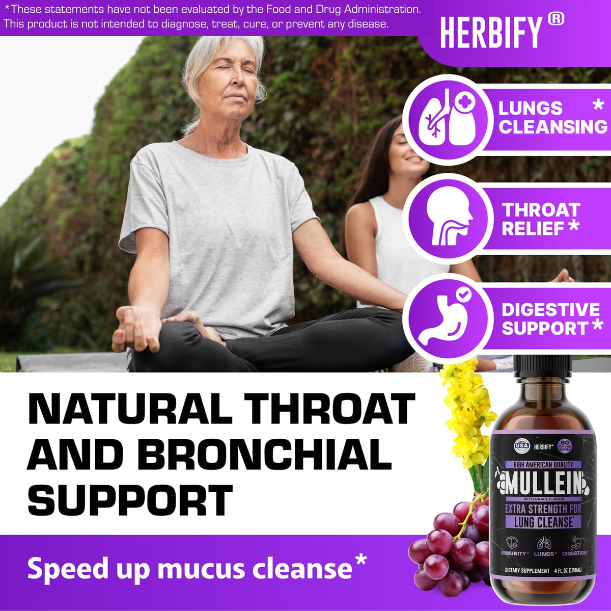 Herbify Mullein Drops Lung & Immune Support 4oz Grape - Calm Era
