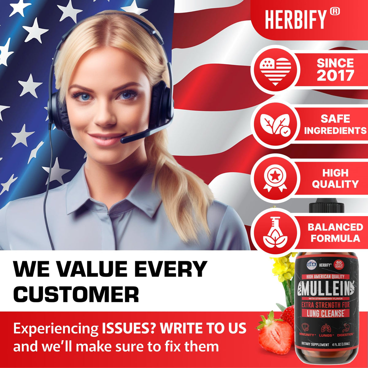 Herbify Mullein Drops – Strawberry 4oz - Calm Era