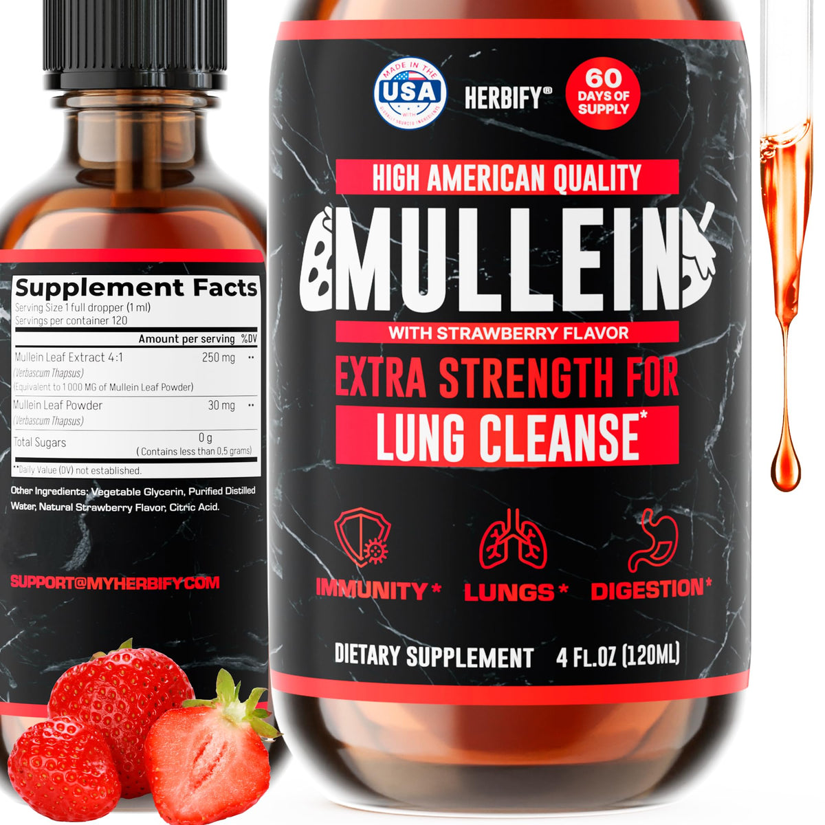 Herbify Mullein Drops – Strawberry 4oz - Calm Era