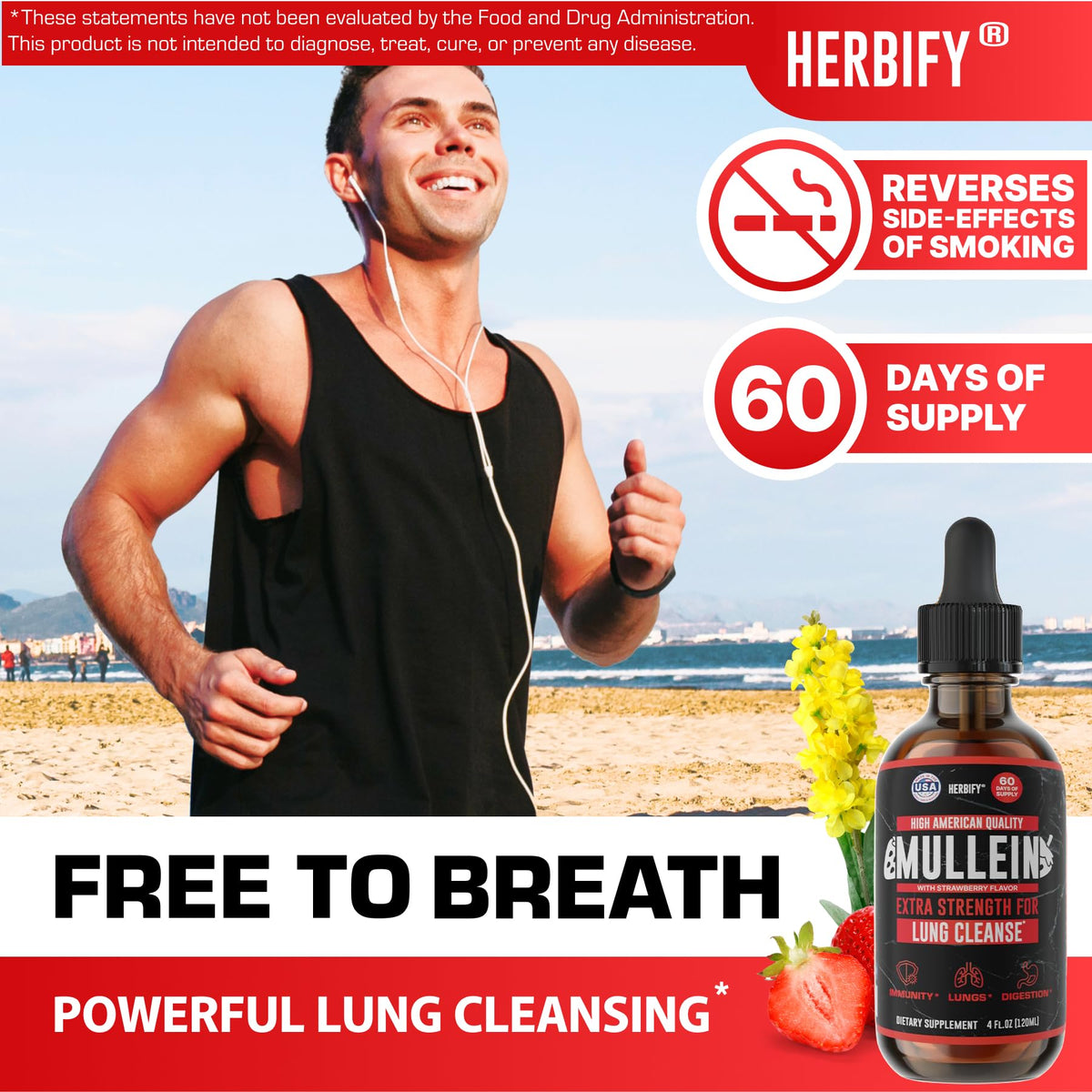 Herbify Mullein Drops – Strawberry 4oz - Calm Era
