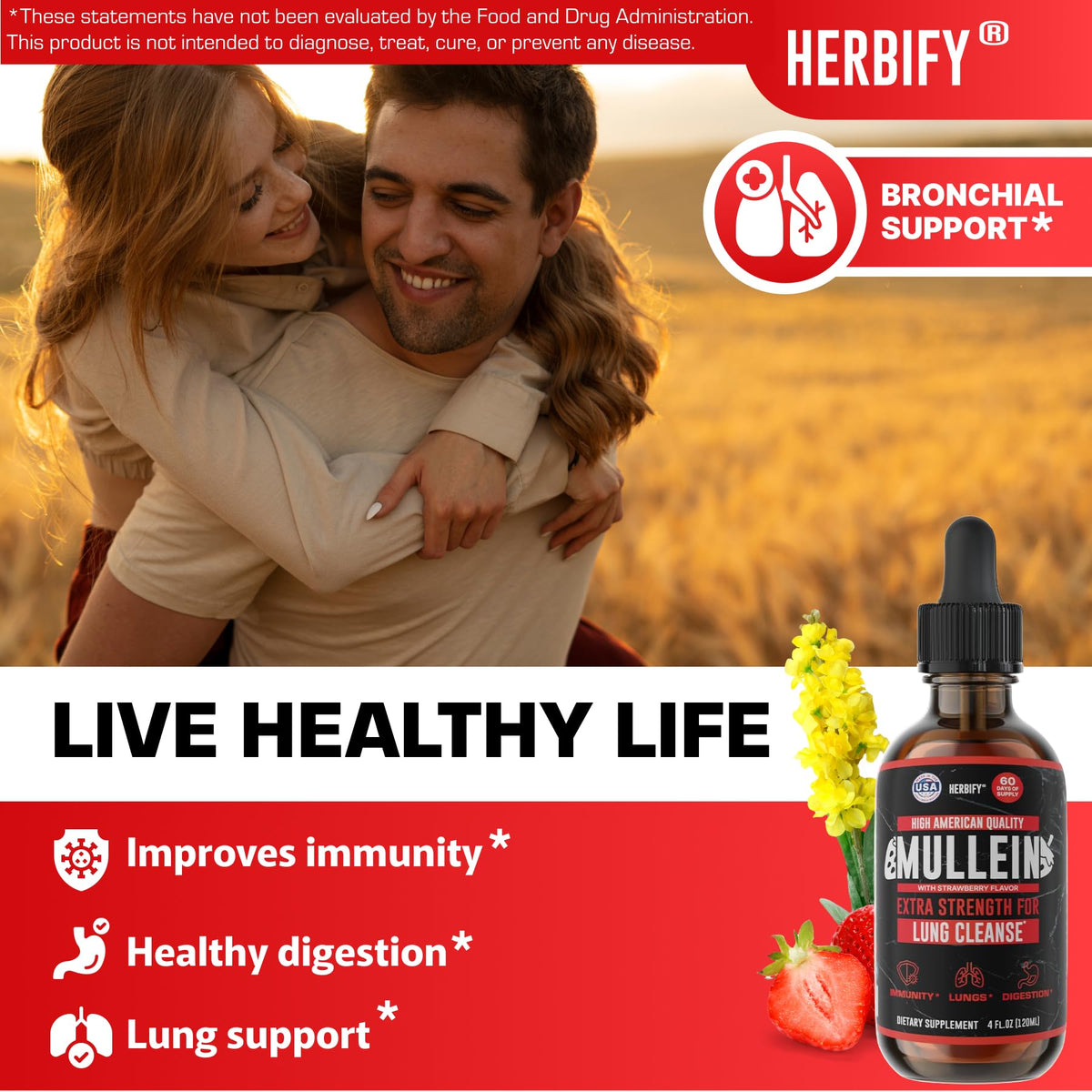Herbify Mullein Drops – Strawberry 4oz - Calm Era