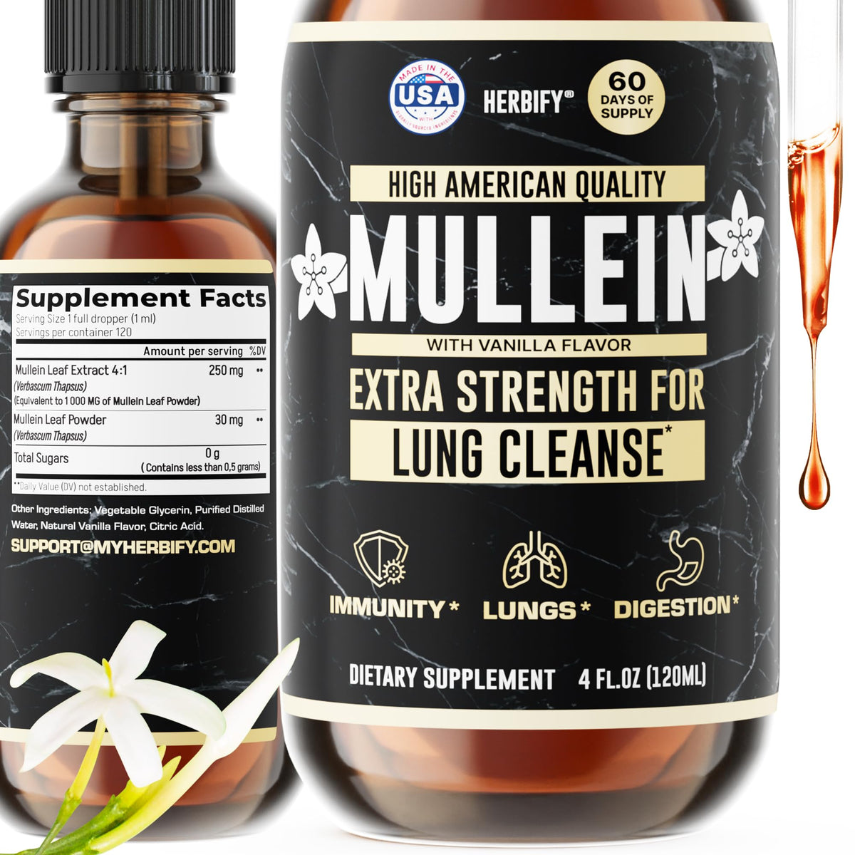 Herbify Mullein Drops – Vanilla 4oz - Calm Era