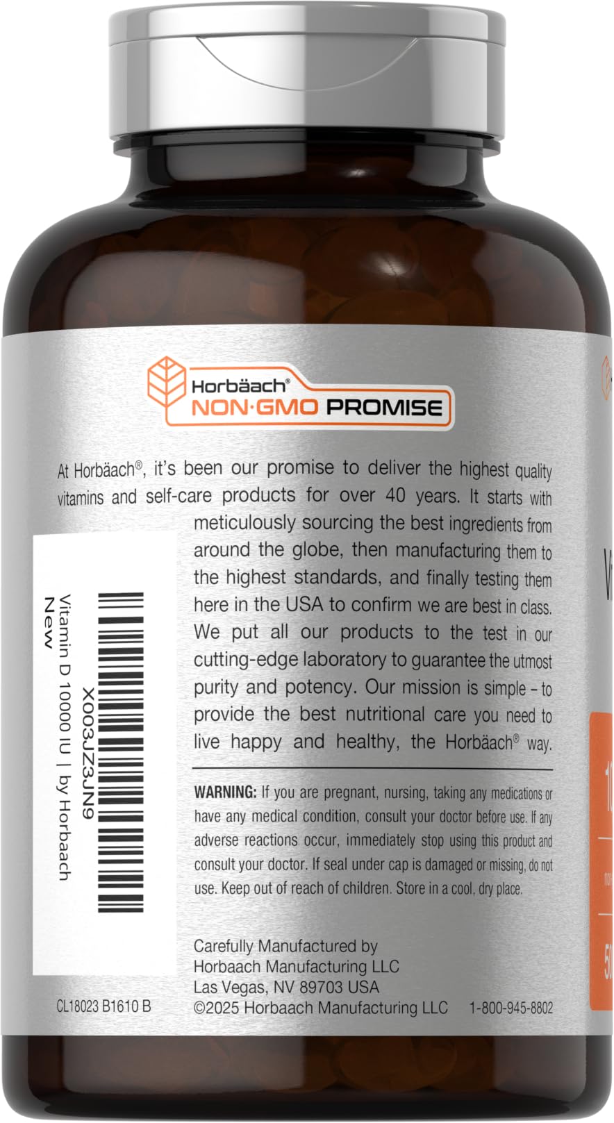 Horbaach Vitamina D3 10.000 UI — 500 Cápsulas Blandas