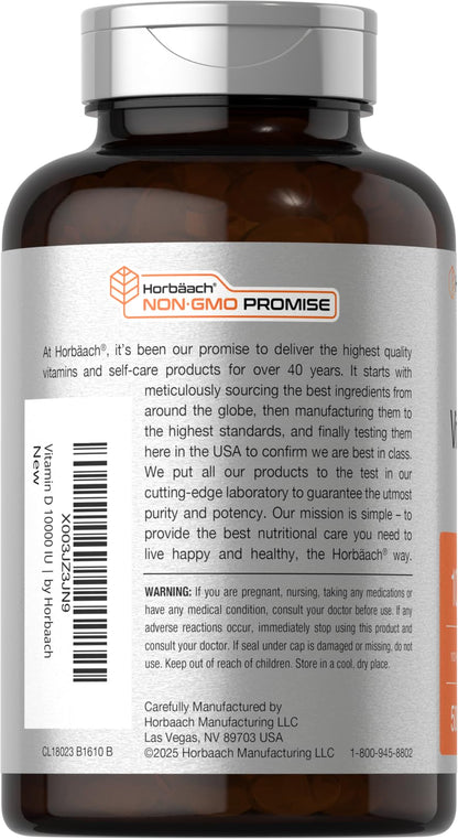 Horbaach Vitamina D3 10.000 UI — 500 Cápsulas Blandas