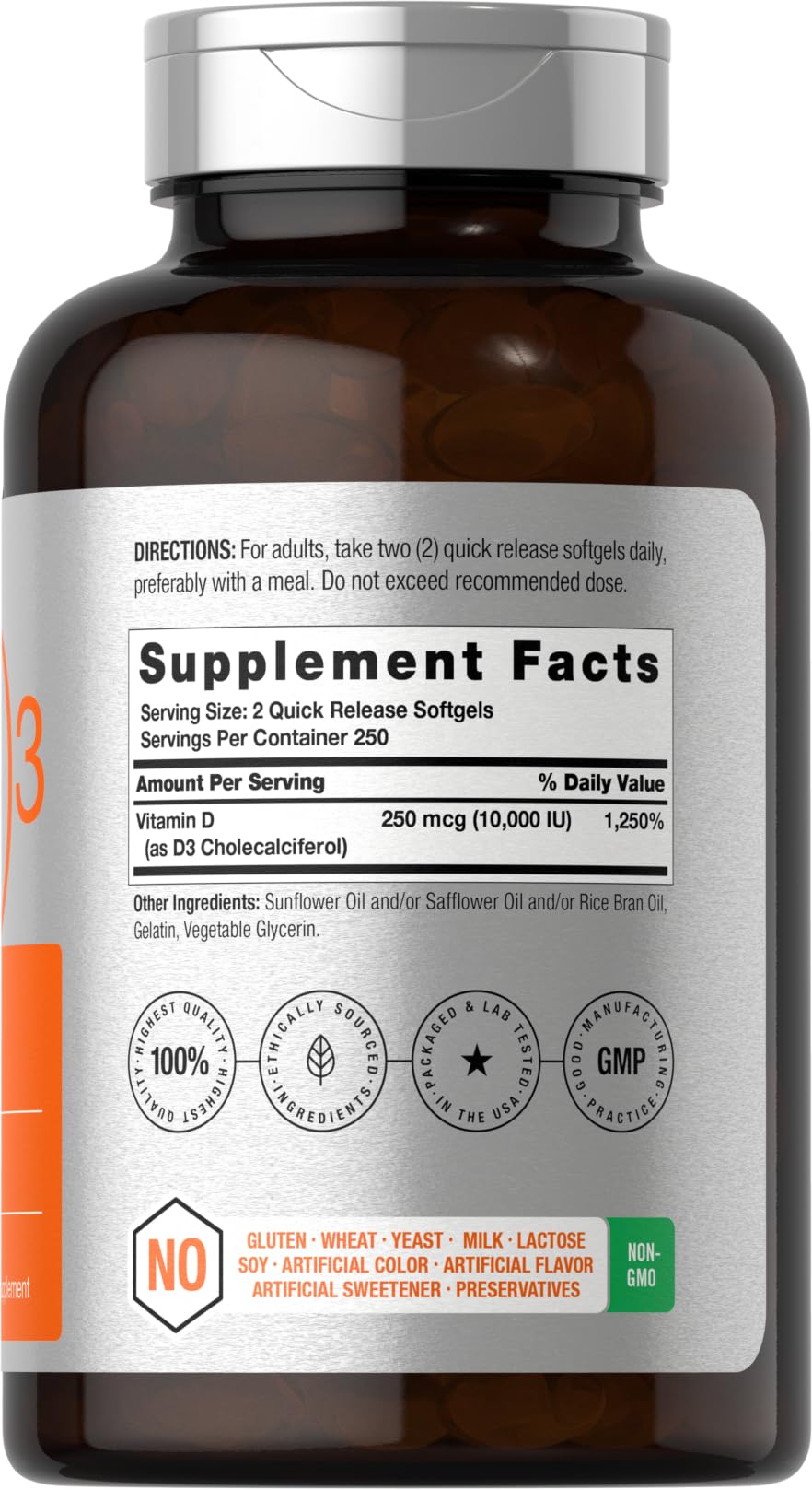 Horbaach Vitamina D3 10.000 UI — 500 Cápsulas Blandas