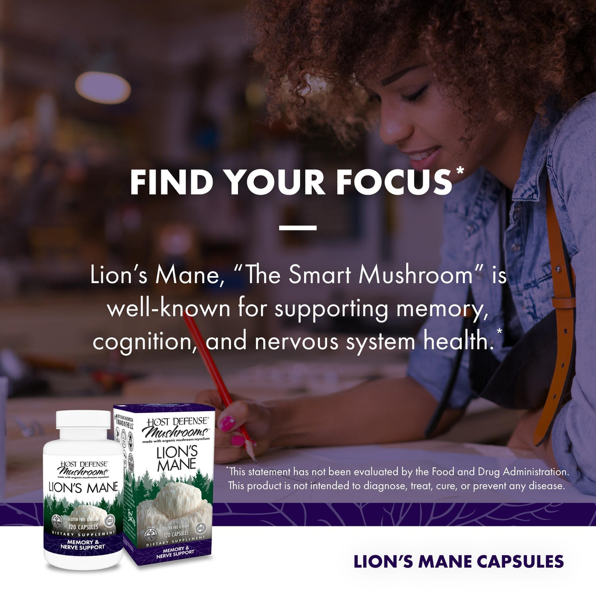 Host Defense Mushrooms Lion's Mane – Brain Health, Focus & Memory (120 Capsules) - Calm Era