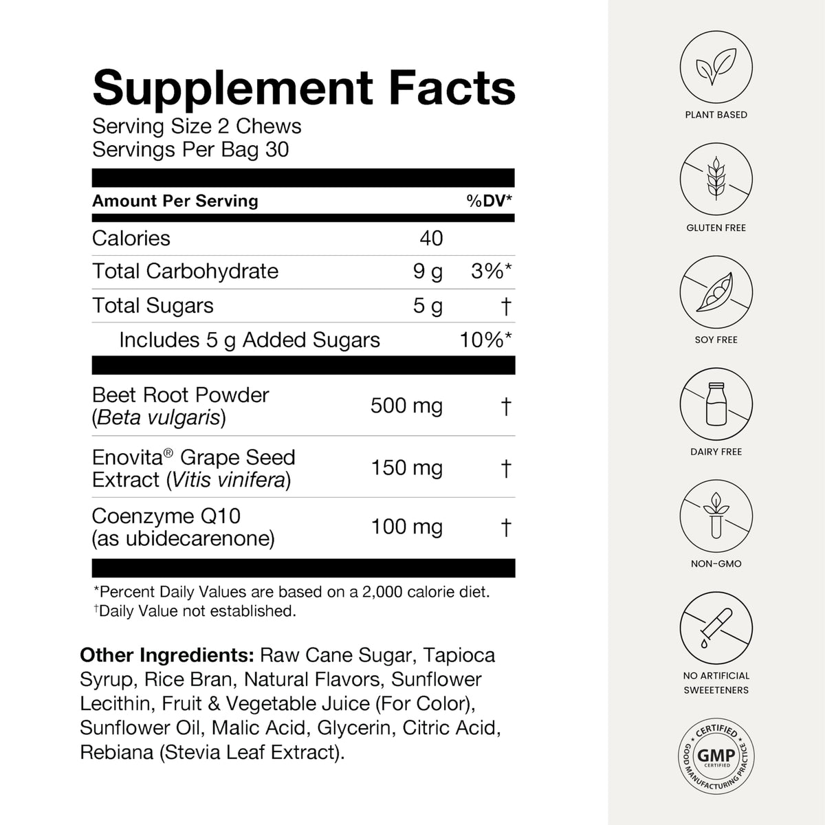 Humann SuperBeets Masticables para el corazón Advanced – 100 mg de CoQ10 + remolacha y semilla de uva, 60 unidades