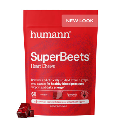 Humann SuperBeets Masticables para el Corazón – Óxido Nítrico y Apoyo para la Presión Arterial, Sabor Granada y Bayas, 60 Unidades