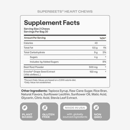 Humann SuperBeets Masticables para el Corazón – Óxido Nítrico y Apoyo para la Presión Arterial, Sabor Granada y Bayas, 60 Unidades