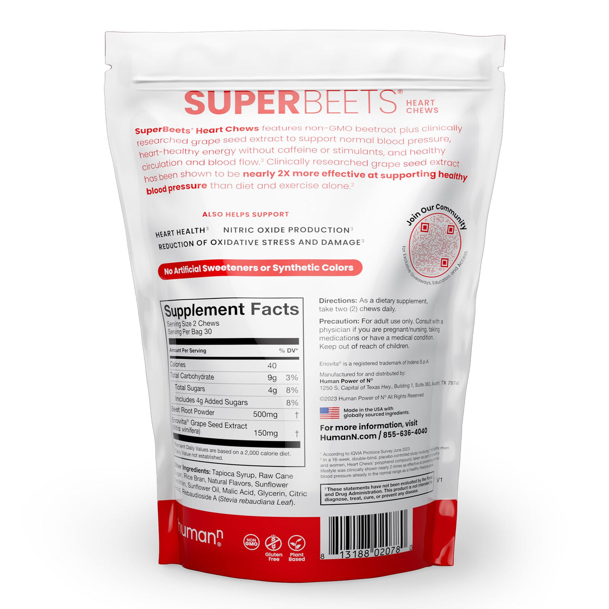 Humann SuperBeets Masticables para el Corazón – Óxido Nítrico y Apoyo para la Presión Arterial, Sabor Granada y Bayas, 60 Unidades