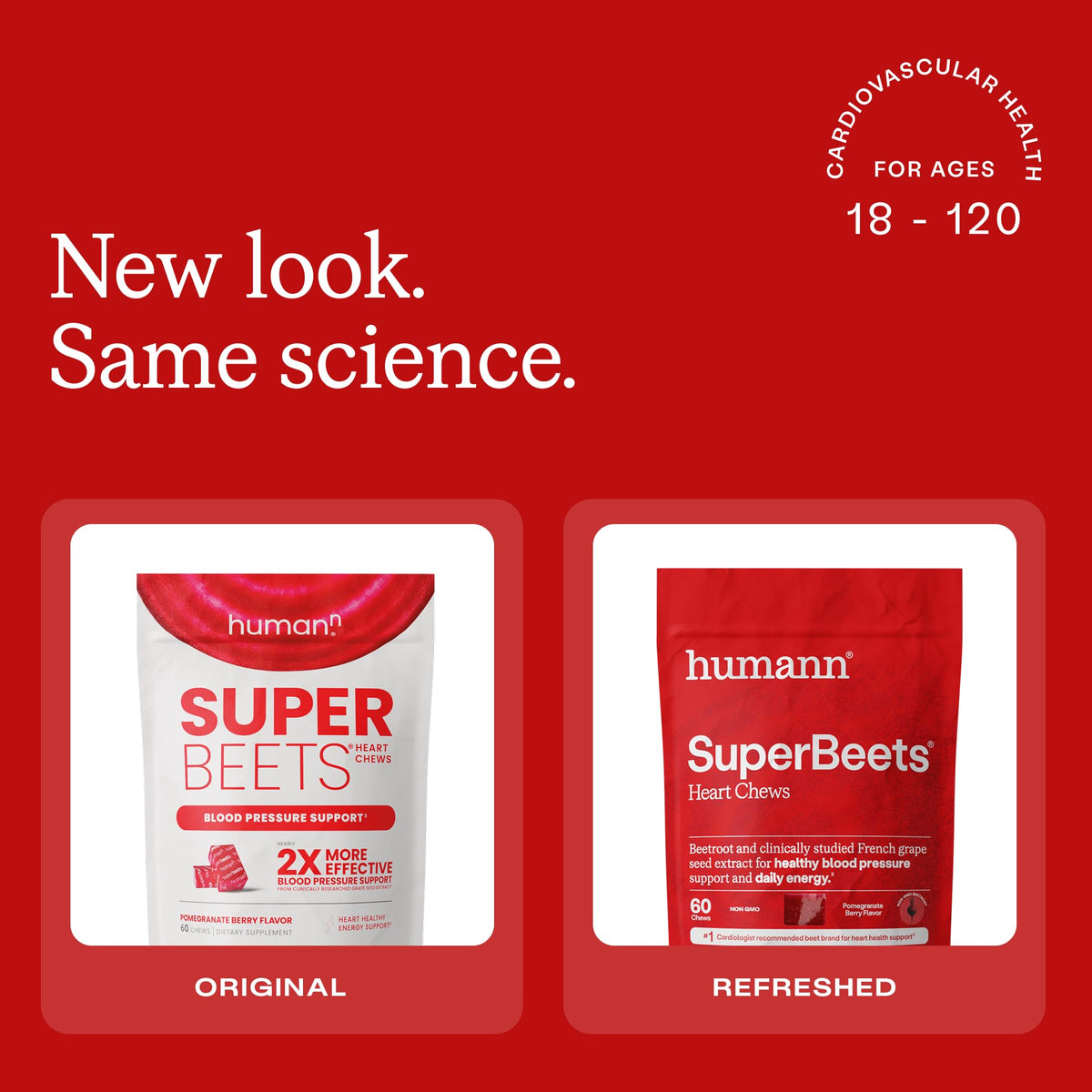 Humann SuperBeets Masticables para el Corazón – Óxido Nítrico y Apoyo para la Presión Arterial, Sabor Granada y Bayas, 60 Unidades
