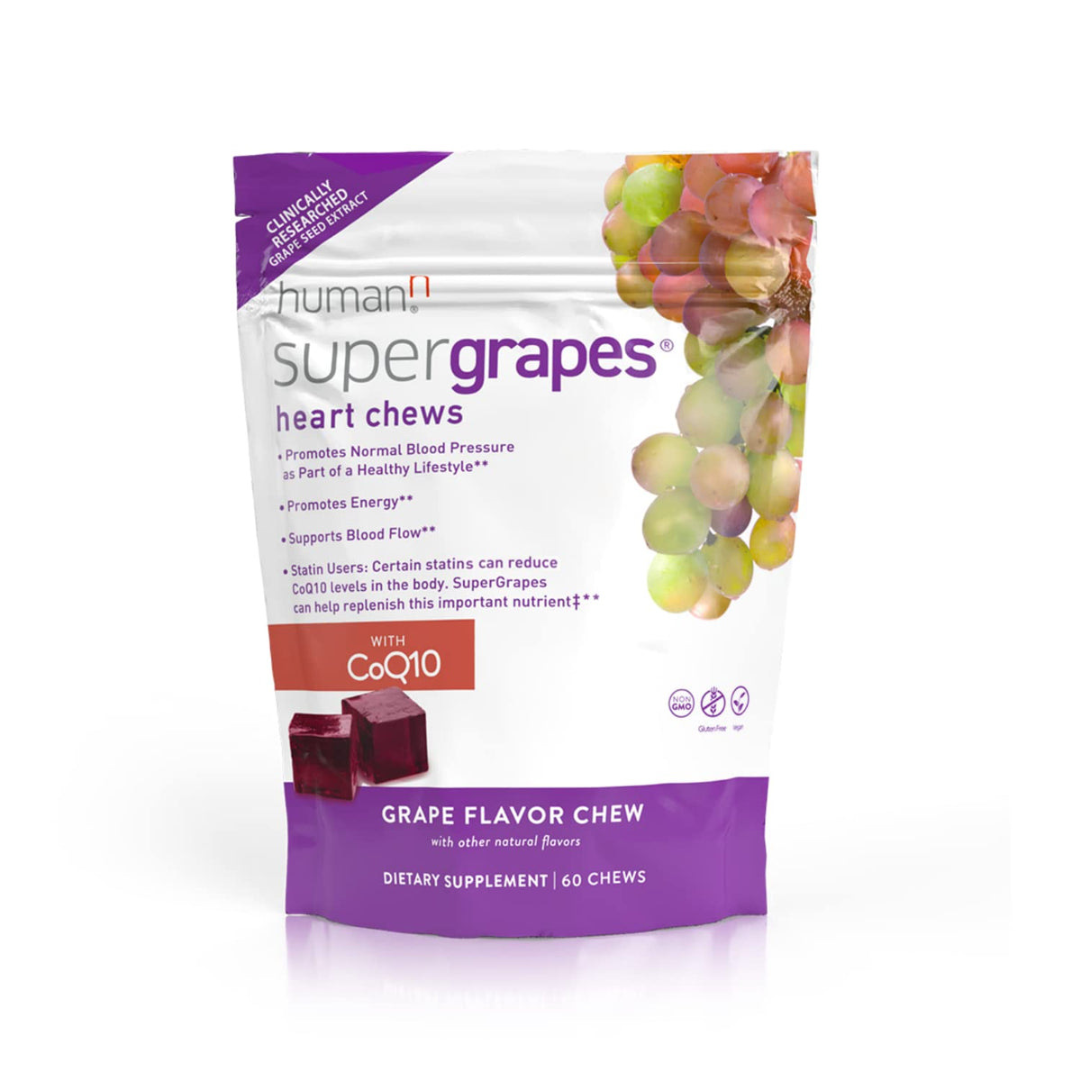 Humann SuperGrapes Chews – 100mg CoQ10 & Grape Seed Extract | From The Makers of SuperBeets, Grape Flavor, 60 Count - Calm Era