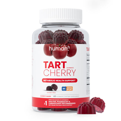 Bottle of humanN Tart Cherry gummies on a white background