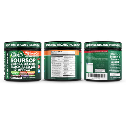 Clean Nutra Suplemento de Guanábana con Moringa, Musgo Marino y Berberina 90 cápsulas