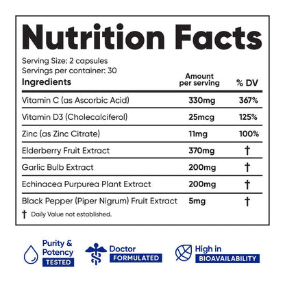 Immuneti 6 en 1 Soporte Inmunológico — Vitamina C, D3, Zinc, Saúco