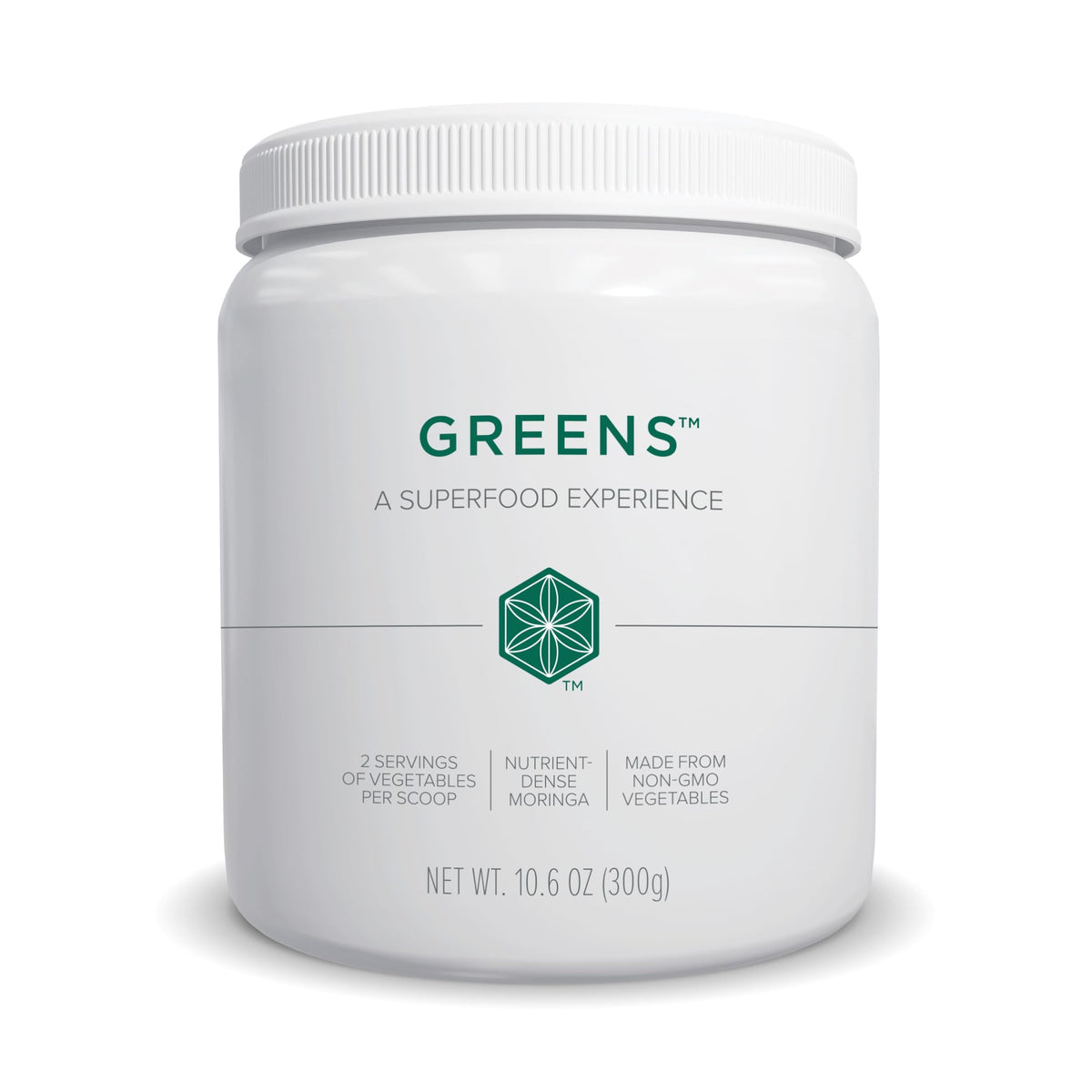 White container labeled 'Greens' on a white background