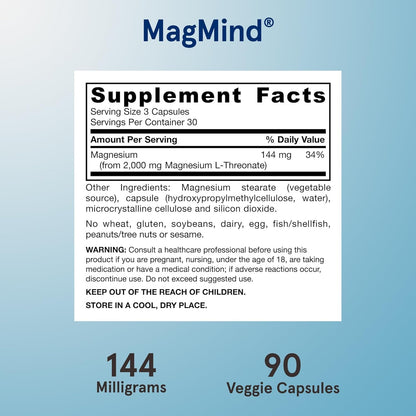 Jarrow Formulas MagMind with Magtein – 90 Capsules | Brain Health & Memory Support (30 Servings) - Calm Era