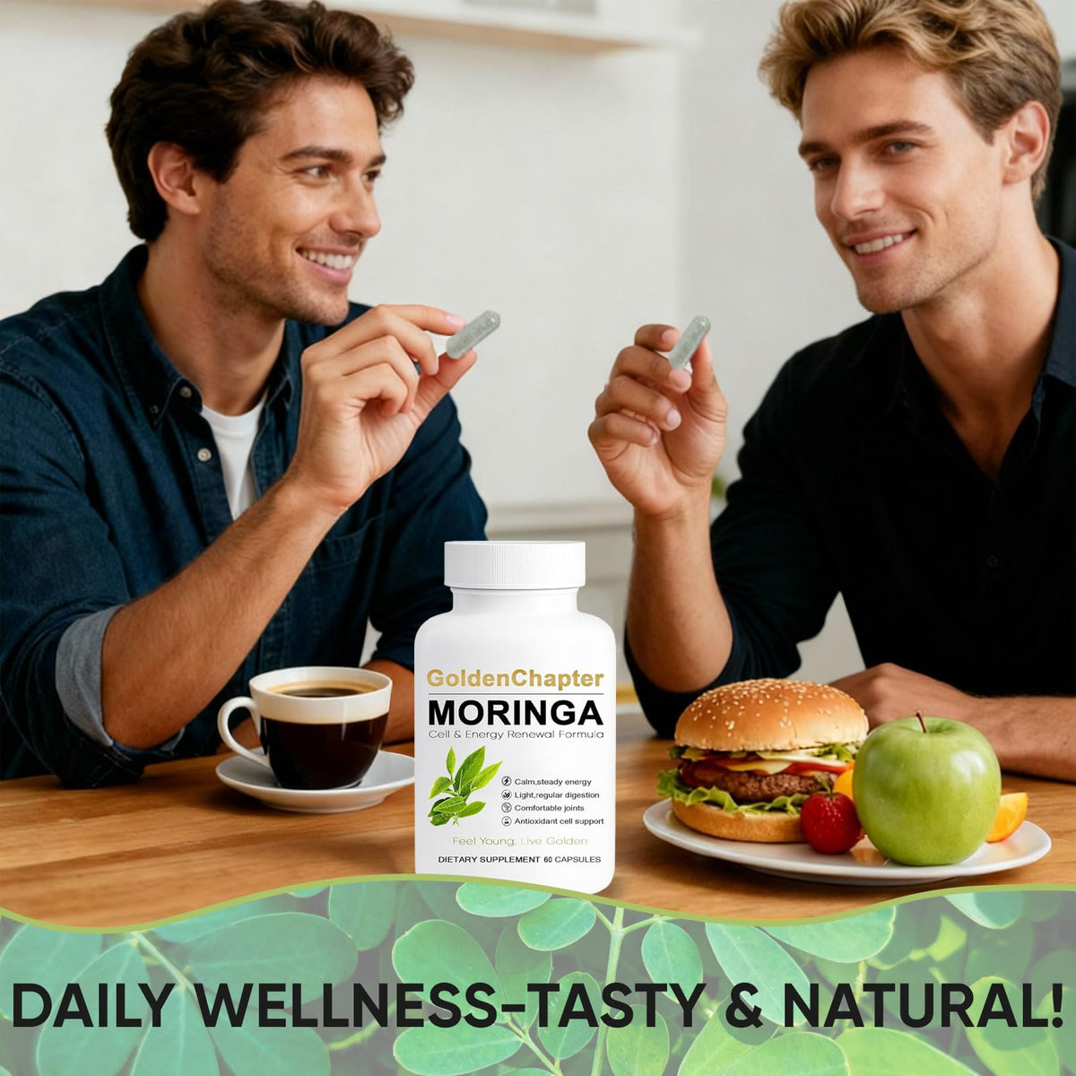 Golden Chapter Cápsulas de Moringa con Hierro, Magnesio, B12 y Vitamina C, 60 unidades