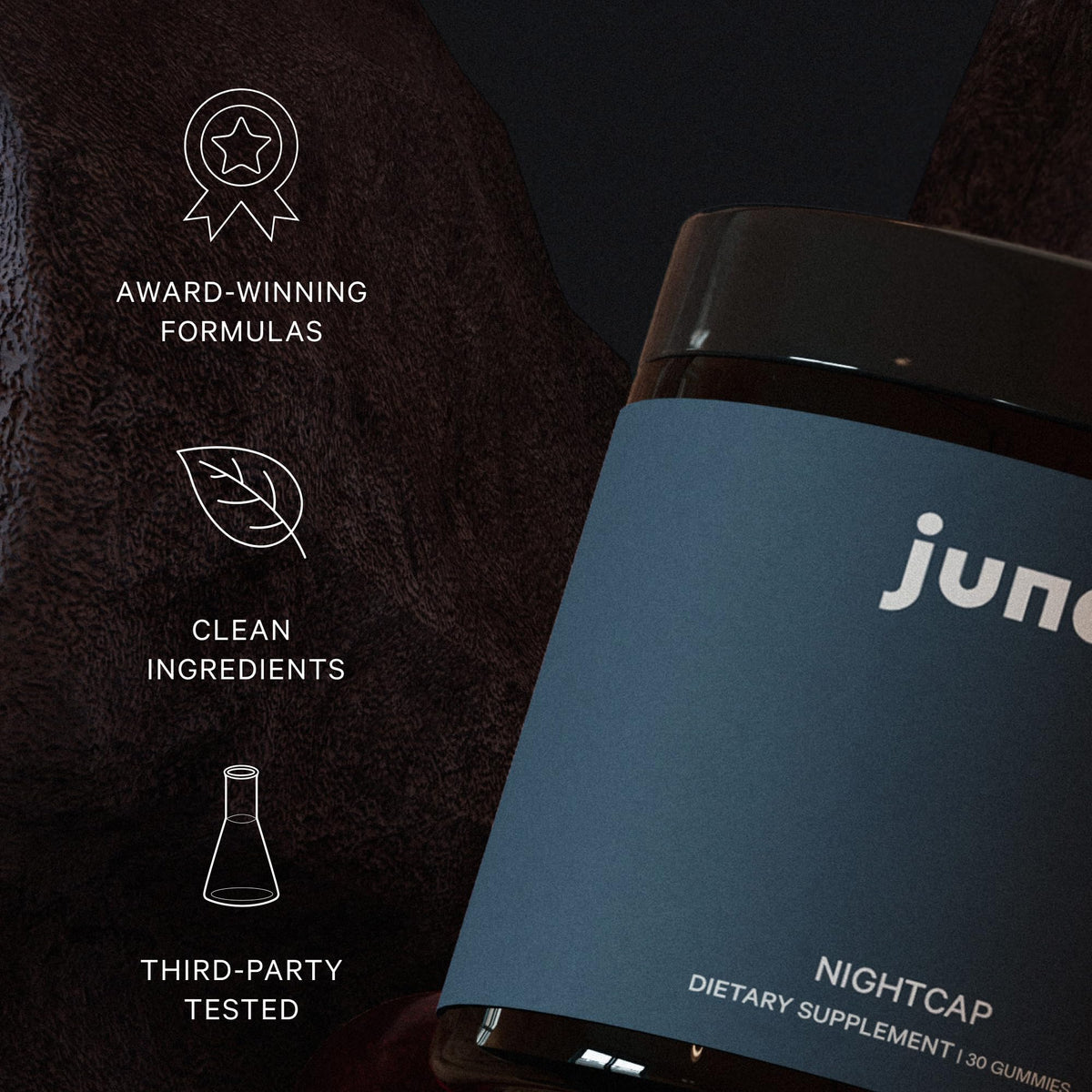 Gomitas Juna Nightcap para Dormir – Sin Azúcar, Melatonina de Baja Dosis, 30 Porciones