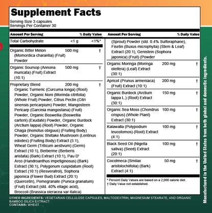 Clean Nutra Suplemento de Guanábana con Moringa, Musgo Marino y Berberina 90 cápsulas