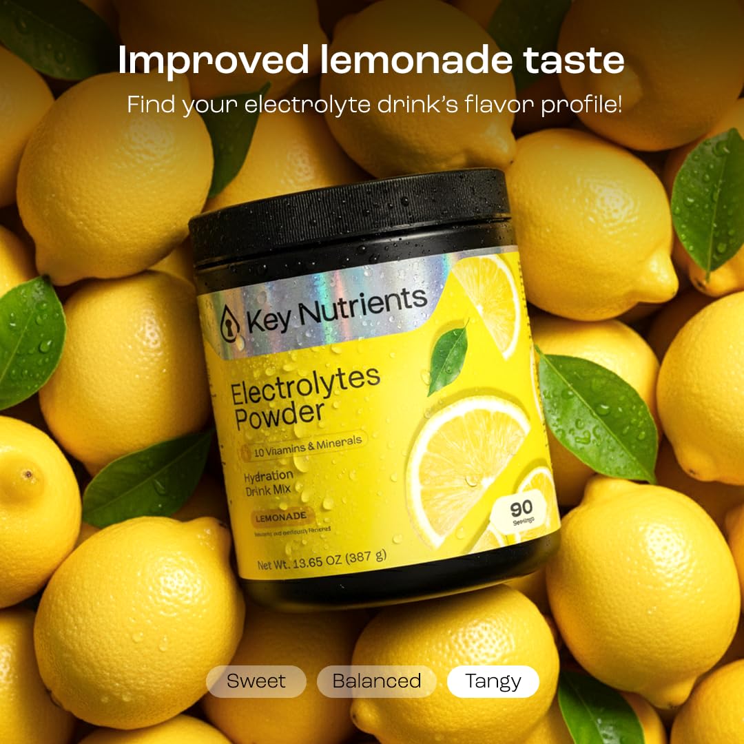 KEY NUTRIENTS Multivitamínico en polvo con electrolitos sin azúcar – Hidratación con limonada, 90 porciones, Hecho en EE. UU.