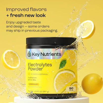 KEY NUTRIENTS Multivitamínico en polvo con electrolitos sin azúcar – Hidratación con limonada, 90 porciones, Hecho en EE. UU.