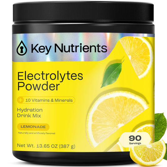 KEY NUTRIENTS Multivitamínico en polvo con electrolitos sin azúcar – Hidratación con limonada, 90 porciones, Hecho en EE. UU.