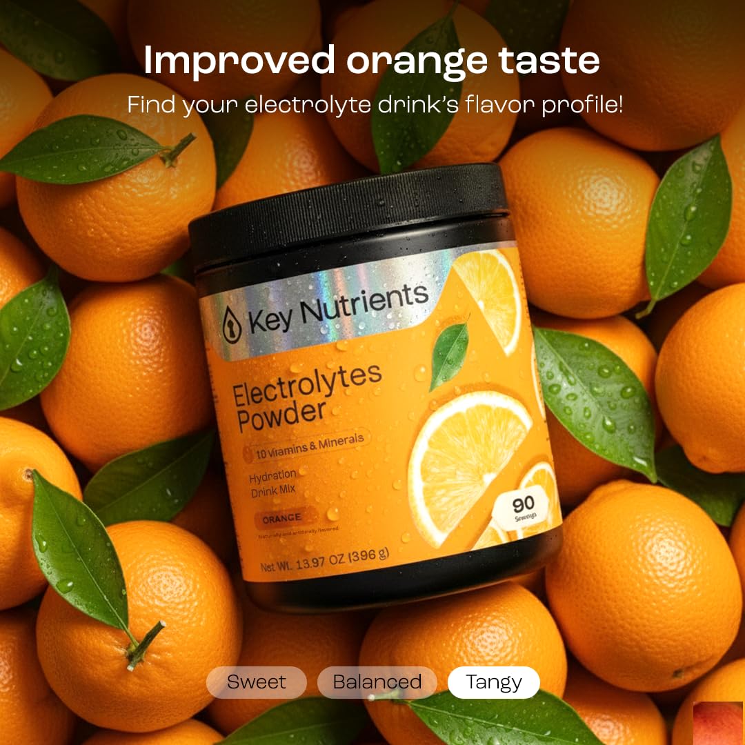 KEY NUTRIENTS Multivitamin Electrolytes Powder No Sugar - Tangy Orange Electrolyte Powder | Hydration & Energy - Made in USA - 90 Servings - Calm Era