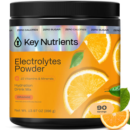 KEY NUTRIENTS Multivitamin Electrolytes Powder No Sugar - Tangy Orange Electrolyte Powder | Hydration & Energy - Made in USA - 90 Servings - Calm Era