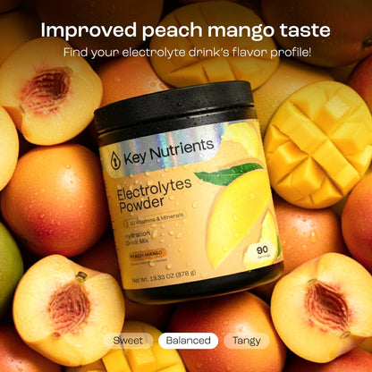 KEY NUTRIENTS Multivitamin Electrolytes Powder No Sugar – Tropical Peach Mango Hydration, 90 Servings, Made in USA - Calm Era