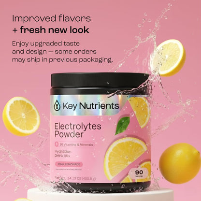 KEY NUTRIENTS Pink Lemonade Electrolyte Powder – No Sugar, 90 Servings, Hydration & Endurance, Made in USA - Calm Era
