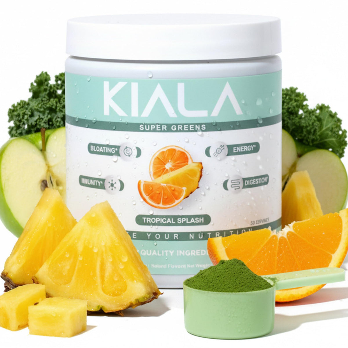Kiala Nutrition Super Greens — Organic Greens Powder with Spectra Blend, Tropical Splash, 30 Servings - Calm Era