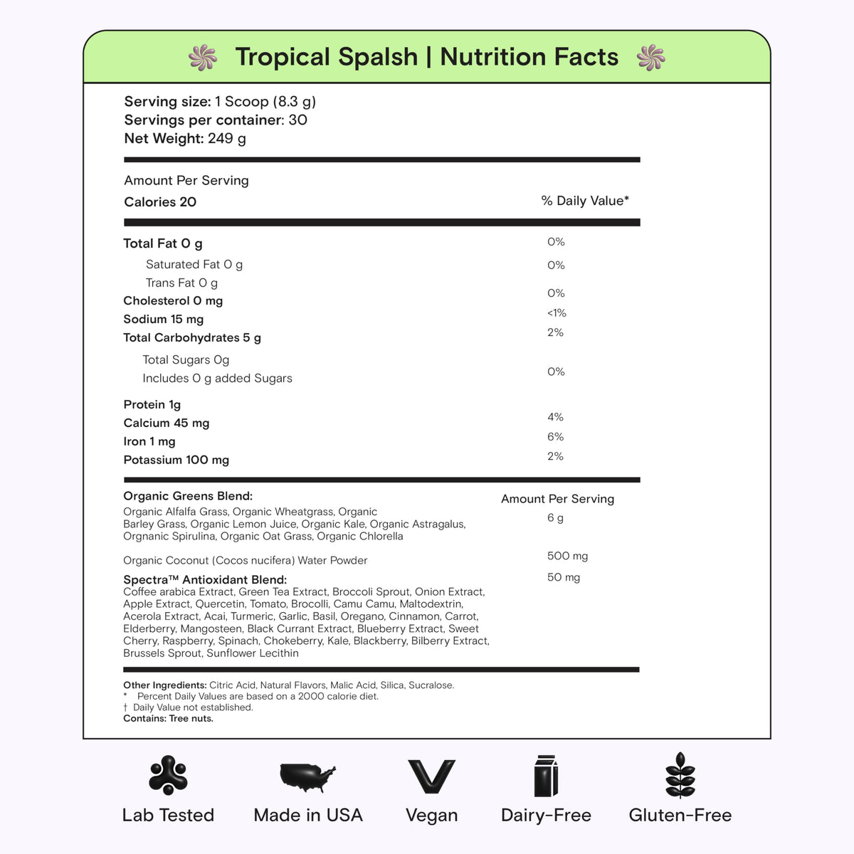 Kiala Nutrition Super Greens — Organic Greens Powder with Spectra Blend, Tropical Splash, 30 Servings - Calm Era