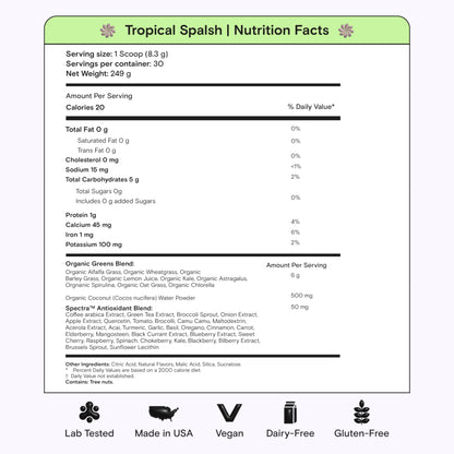 Kiala Nutrition Super Greens — Organic Greens Powder with Spectra Blend, Tropical Splash, 30 Servings - Calm Era