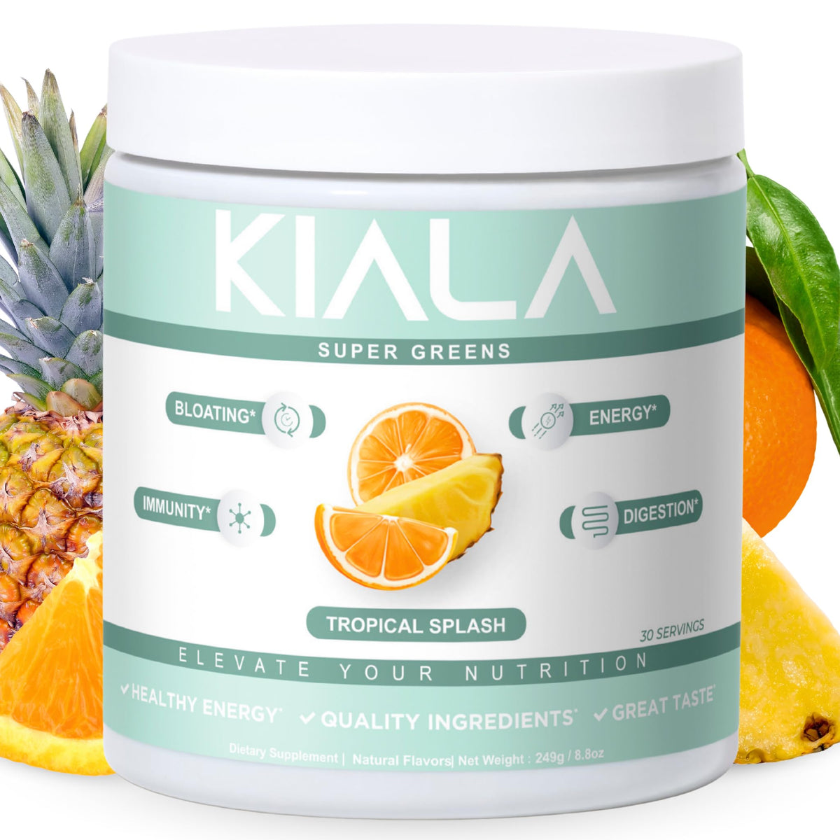 Kiala Nutrition Super Greens — Organic Greens Powder with Spectra Blend, Tropical Splash, 30 Servings - Calm Era