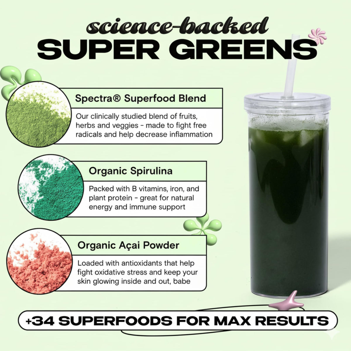 Kiala Nutrition Super Greens – Organic Greens Powder with Spirulina & Chlorella and Spectra Blend (Gluten Free, Vegan) - Calm Era