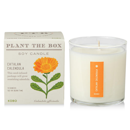 Vela KOBO Catalán Caléndula con Caja Plantable - 9 oz, 100% Soja, Vertida a Mano en EE. UU.
