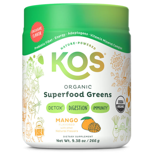 KOS Superalimento Orgánico en Polvo de Hojas Verdes — Mango, 28 Porciones