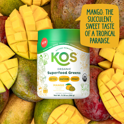 KOS Superalimento Orgánico en Polvo de Hojas Verdes — Mango, 28 Porciones
