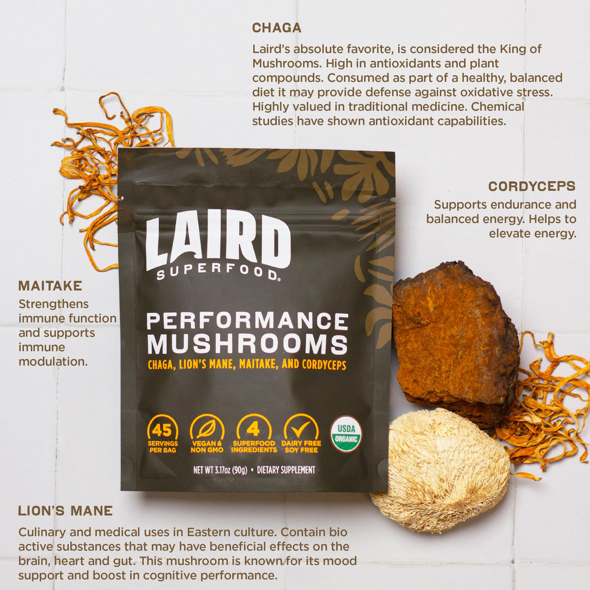 Laird Superfood Organic Performance Mushroom Blend 3.17oz