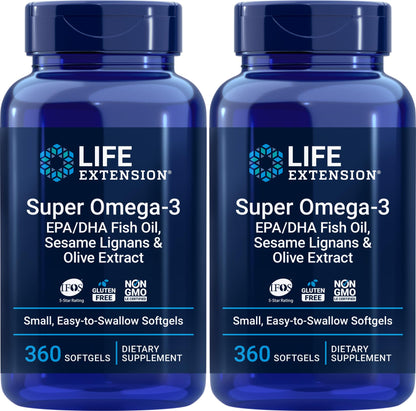 Life Extension Super Omega-3 – Sesame Lignans & Olive Extract | 360 Softgels × 2 - Calm Era