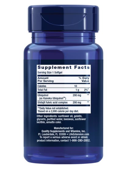 Life Extension Super Ubiquinol CoQ10 with Shilajit – 200 mg, Enhanced Mitochondrial Support | Gluten-Free, Non-GMO - Calm Era