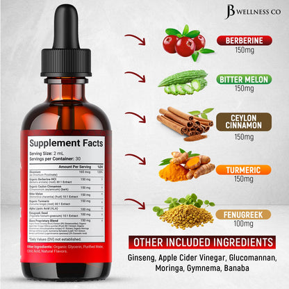 Gotas líquidas de berberina liposomal y canela de Ceilán con moringa 4oz
